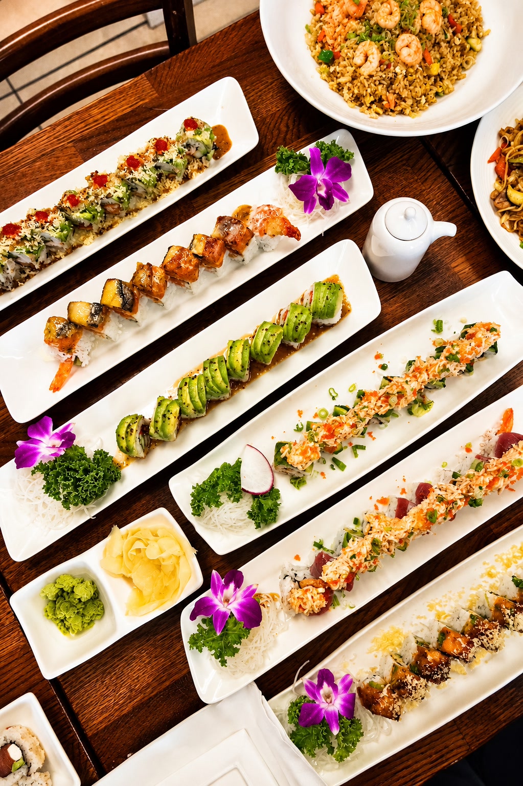 Overhead sushi spread